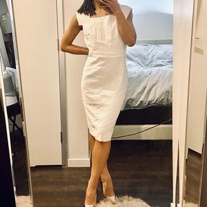 Square Neck Sheath Dress in Linen Herringbone